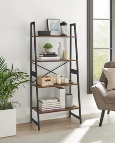 Könyvespolc 4 szintes 63x34x137 cm, rusztikus barna és fekete színben,