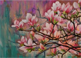 Kép - olajfestmény, virágzó Sakura (70x50 cm)