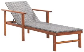 vidaXL szürke polyrattan és tömör akácfa napozóágy párnával