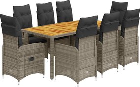 vidaXL 9 részes szürke polyrattan kerti bisztrógarnitúra párnákkal