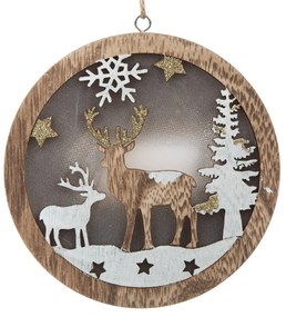 Fawn fa akasztós dísz LED fénnyel, 13 x 13 x 2,5 cm
