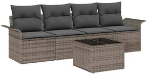 vidaXL Kerti Kanapé Szett párnával tárolóval 5 pcs Szürke polirattan