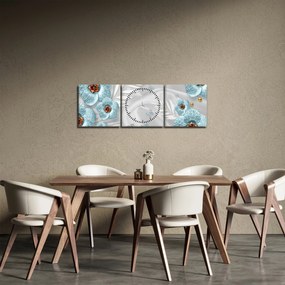 Kép - 3D kék virágok (órával) (90x30 cm)