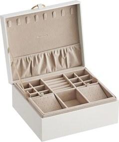 Ékszerdoboz, 2 szintes, kivehető ékszertartó tálcával, 20 x 24 x 11 cm, fehér