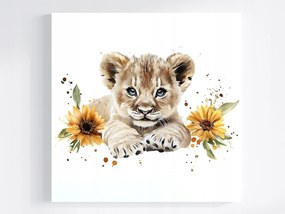 Canvas Vászonkép Kis Oroszlán Cica Baba Virágok 80x80