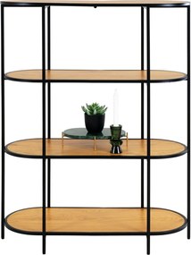 Könyvespolc, ovális polc, tölgy hatású fekete kerettel 85x36x111cm