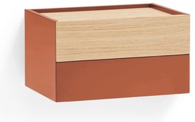 Téglavörös-natúr színű éjjeliszekrény tölgyfa dekorral Otto – Teulat