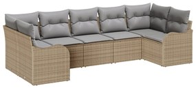 7 darabos Kerti Sofa Szett Párnákkal Bézs Poly Rattan