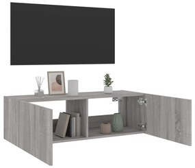 szürke sonoma színű fali TV-szekrény LED-ekkel 100 x 35 x 31 cm