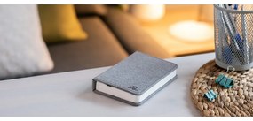 Szürke LED asztali lámpa textil búrával (magasság 2,5 cm) Booklight – Gingko