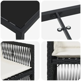 5 Darabos Kerti Étkező Garnitúra Párnákkal Fekete Poly Rattan