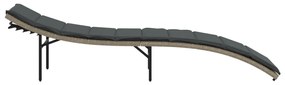 Világosszürke polyrattan napozóágy párnával 55x199x50 cm
