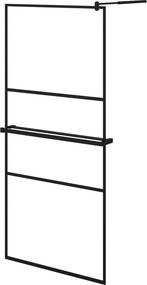 vidaXL fekete ESG üveg és alumínium zuhanyfal polccal 90 x 195 cm