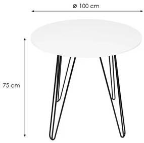 Kerek étkezőasztal HARRY 100x100, fehér