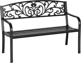 Outsunny Fém Kerti Pad, Park Pad Háttámlával, Karfával, Időjárásálló Pad, 2 Személyes Balkoni Pad, 250 kg-ig Terhelhető, Fekete | Aosom