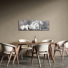 Kép - Fehér lovak télen (órával) (90x30 cm)