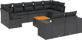 vidaXL 10 részes fekete polyrattan kerti ülőgarnitúra párnákkal