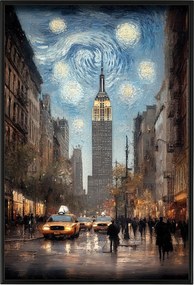 Poszter Alumínium Keret New York Város Csillagos Éjszaka Van Gogh 40x60
