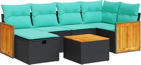 vidaXL 7 részes fekete polyrattan kerti ülőgarnitúra párnával