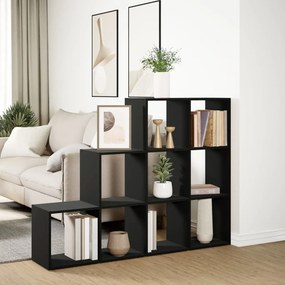 3 szintes fekete fa térelválasztó könyvespolc 137,5x29x103,5 cm