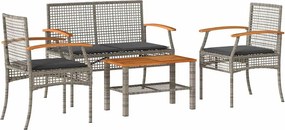 vidaXL 4 részes szürke polyrattan kerti ülőgarnitúra párnákkal