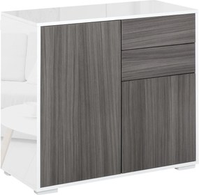 HOMCOM Konyhai Oldalszekrény 2 Ajtóval és 2 Fiókkal, Fényes Fehér Keret, Állítható Polc, Push-Open Tárolószekrény Hálószobához vagy Nappalihoz 79x36x7