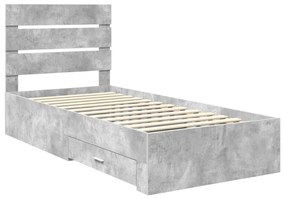 vidaXL Ágykeret fiókkal fejtámlával Beton Szürke 90 x 200 cm Faanyag