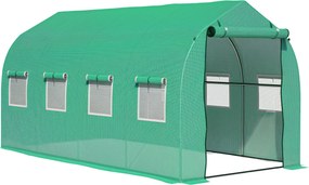 Outsunny 4x2x2 m Kültéri Üvegház 8 Hálós Ablakkal és Ajtóval, Zöld Kert Üvegház Teraszkerthez | Aosom