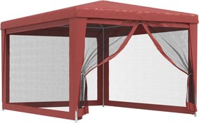 vidaXL piros HDPE rendezvénysátor 4 hálós oldalfallal 3x4 m