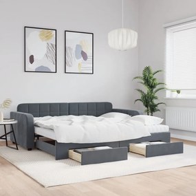 sötétszürke kihúzható bársony heverő fiókkal 90 x 190 cm