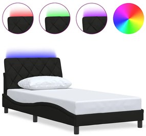 fekete szövet ágykeret LED-ekkel matrac nélkül 100x200 cm