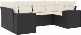 vidaXL 6 részes fekete polyrattan kerti ülőgarnitúra párnákkal