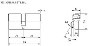 Építőbetét EC 30/35.SET3 közös kulccsal (3 db), sárga