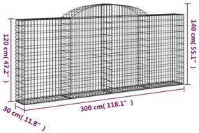 10 db íves horganyzott vas gabion kosár 300x30x120/140 cm