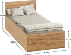 Ágy fém ráccsal és tárolóhellyel, 90x200, tölgy craft arany, DOLI
