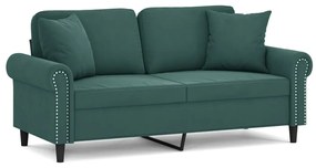 vidaXL 2 személyes sötétzöld bársony kanapé díszpárnákkal 140 cm