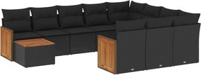 vidaXL 11 részes fekete polyrattan kerti ülőgarnitúra párnákkal