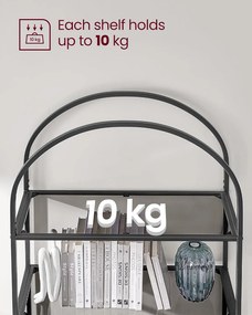 Üvegpolc, 5 szintes polc, íves kialakítással, 30,2 x 83 x 183,5 cm, fekete-szürke
