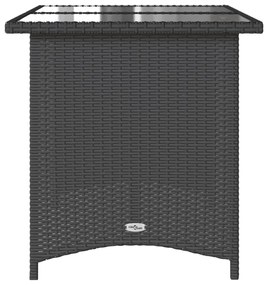 fekete polyrattan üveglapos kerti asztal 110x68x70 cm