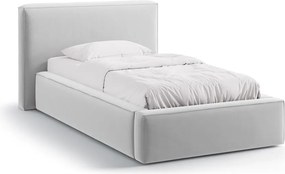 Ezüstszínű kárpitozott ágyneműtartós egyszemélyes ágy ágyráccsal 90x200 cm Jodie – Micadoni