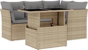 vidaXL 5 részes bézs polyrattan kerti ülőgarnitúra párnákkal