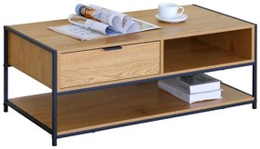 Intenso Home dohányzóasztal fiókkal 100 x 50cm (Aranytölgy) | Masszív fém váz, praktikus fiók