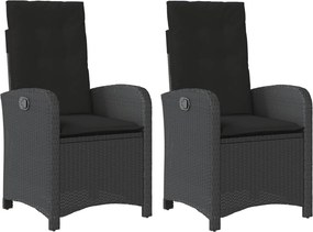 vidaXL 2 db fekete polyrattan dönthető kerti szék párnával