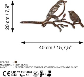 Bird fém kerti dísztárgy, barna, 40×20 cm