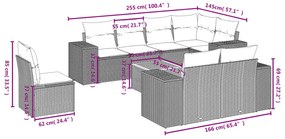 9 részes szürke polyrattan kerti ülőgarnitúra párnákkal