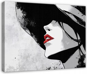 Vászonkép Nő Kalapban Száj Szürke Hálószoba Nappali Vászon 40x30