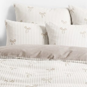 Goldea flanel ágyneműhuzat duo - masnik és csíkok, latte színű hátoldal 240 x 220 és 2db 70 x 90 cm