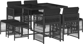 vidaXL 9 részes fekete polyrattan kerti étkezőgarnitúra párnákkal