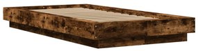 füstös tölgyszínű szerelt fa ágykeret LED-del 90 x 190 cm