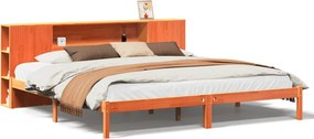 vidaXL barna tömör fenyőfa könyvespolcos ágy matrac nélkül 180 x 200cm